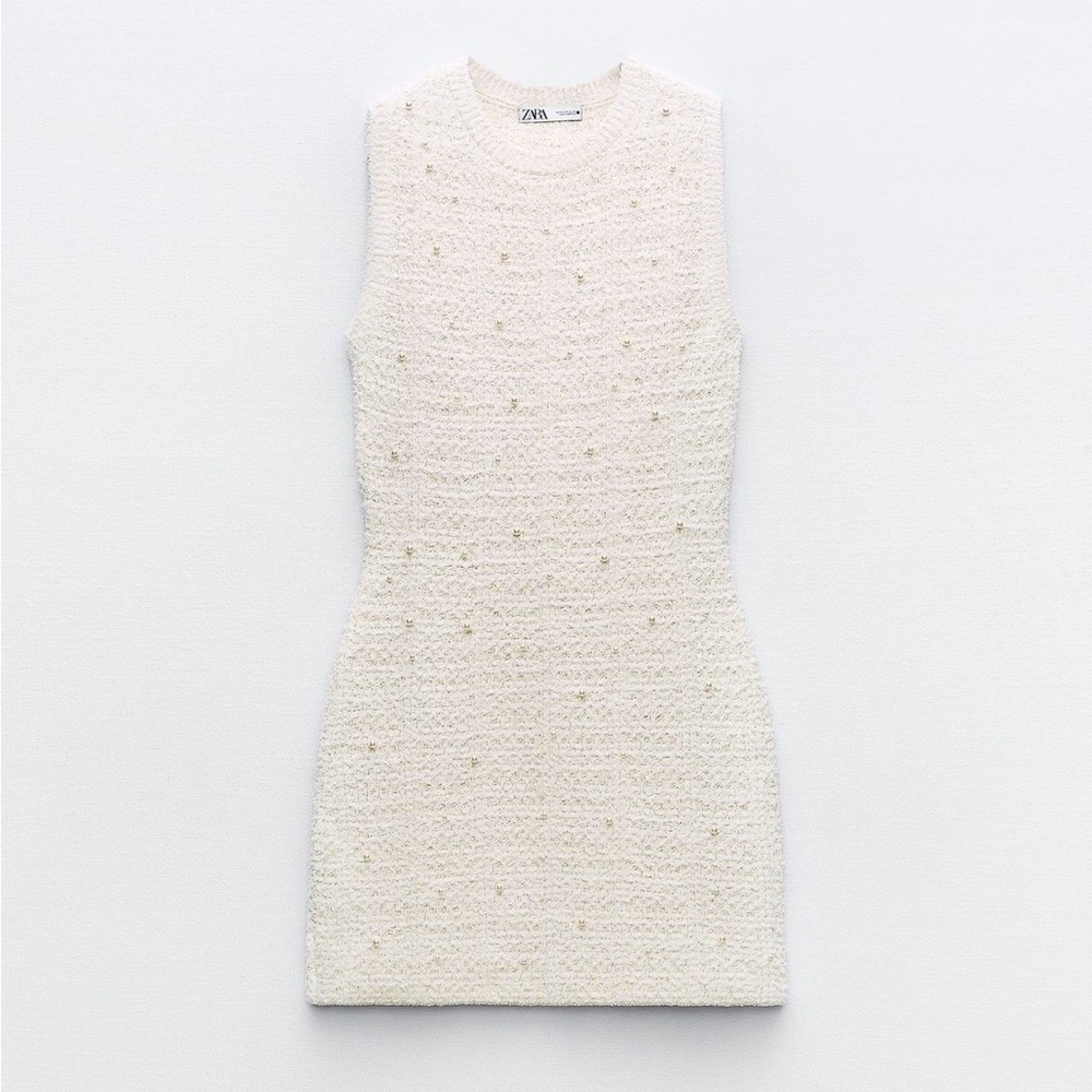Zara Pearl trim knit mini dress